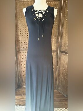 Philosophy Sleeveless Navy Lace-Up Maxi Dress-size Small